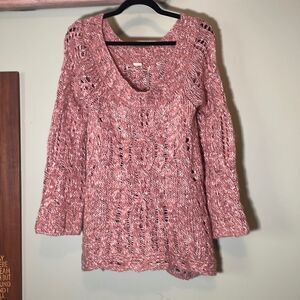Free People- Oversized Pink Chunky Knit Scoop Neck Sweater